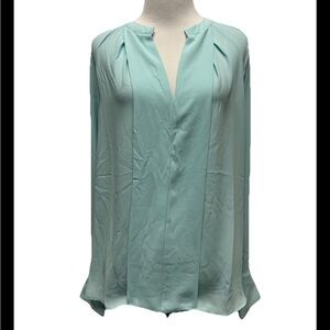 White House Black Market Teal Pleated Front Blouse Size M